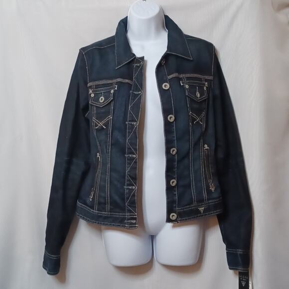 GUESS Jeans Stretch Denim Jacket Dark Wash. Size M - Picture 1 of 16
